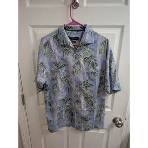 Tommy Bahama Hawaiian Shirt Mens Blue Silk Blend Palm Tree Original Fit - Size M